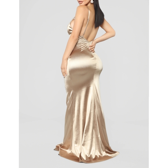 Fashion Nova Satin Mermaid Dress - Gold - Picture 4 of 6